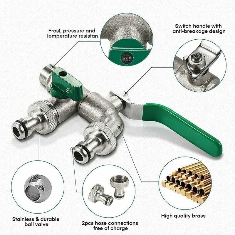 Podwójny kran ogrodowy, mosiężny kran zewnętrzny, wysokiej klasy kran ogrodowy z podwójnym przyłączem i złączkami do węża