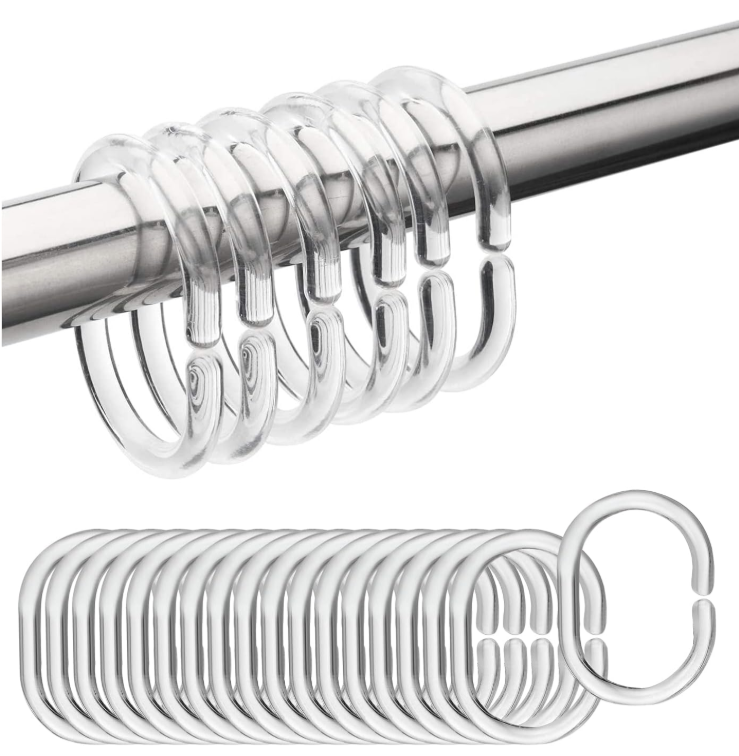 57x28,5 mm 24 sztuki kółek do zasłon prysznicowych w kształcie litery C, plastikowe kółka do zasłon prysznicowych, kółka do zasłon prysznicowych odpo