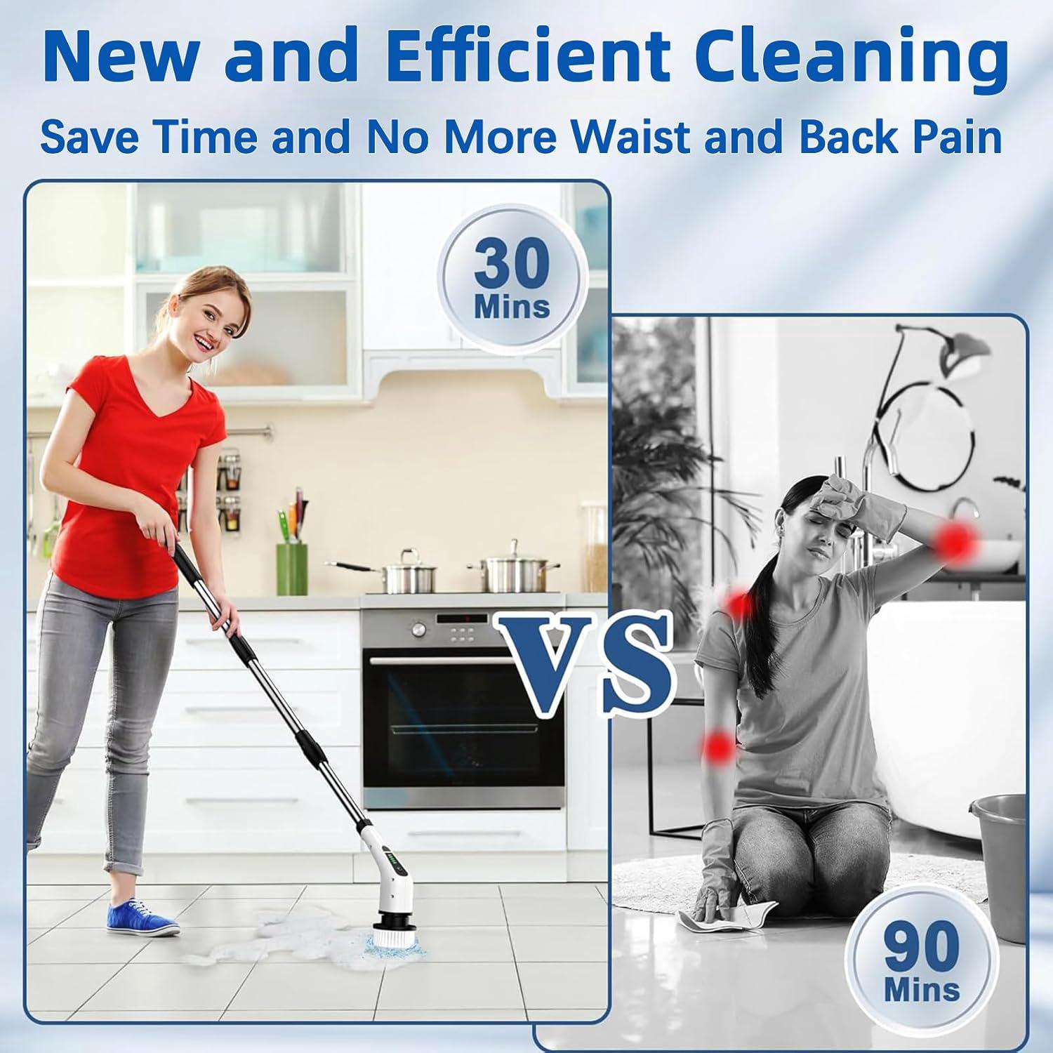 Brosse de Nettoyage éLectrique Rotative, Brosse de Nettoyage de Salle De Bain, 7 TêTes de Brosse RemplaçAbles, Extension RéGlable et 2 Vitesses - 3