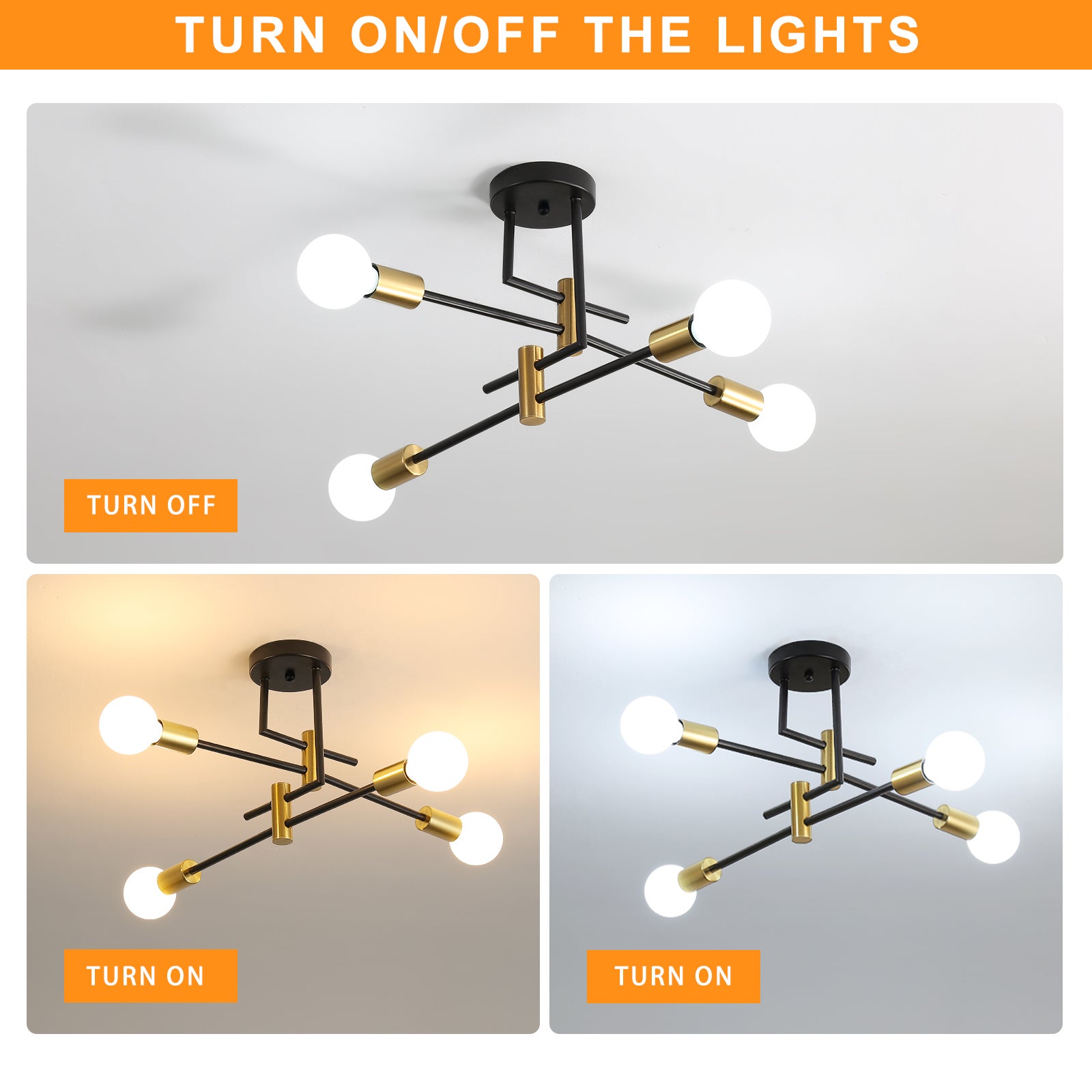 COMELY Plafón Industrial Vintage de 4 Luces E27, Lámpara de Techo de Diseño en Metal Negro para Salón y Comedor - 4