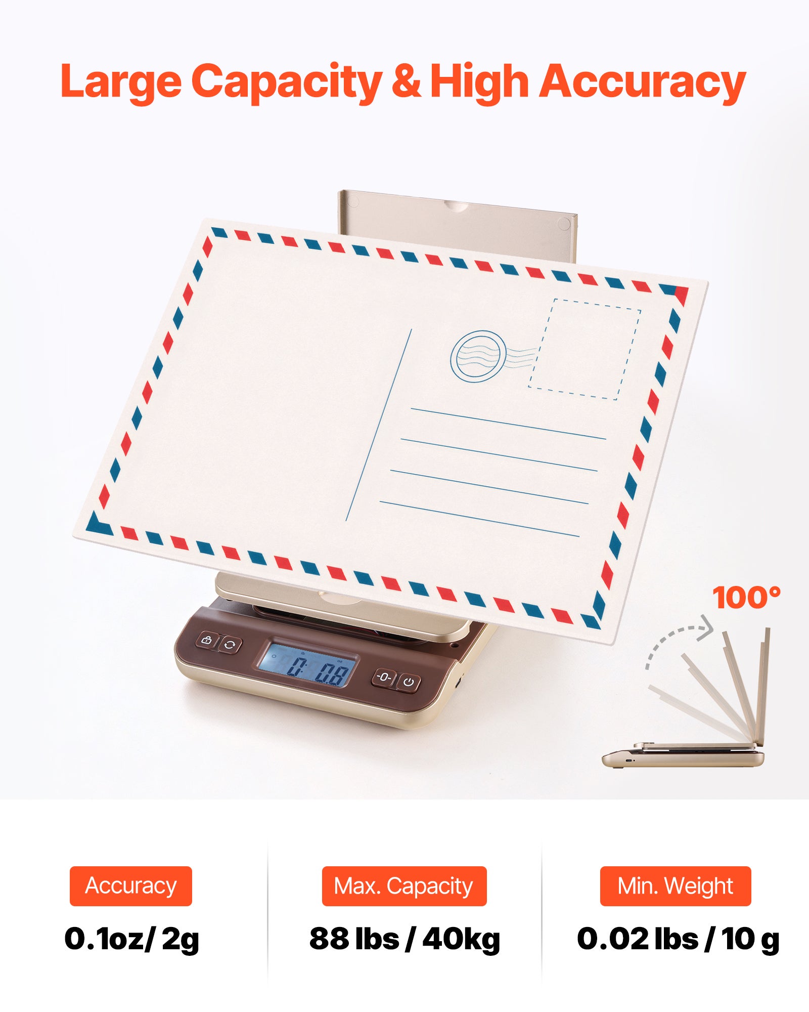 Balance Postale Numérique VEVOR 40 kg, Pèse-colis Haute Précision 2 g, avec Fonction Maintien Tare, Arrêt Automatique Étalonnage, Support Rabattable - 2