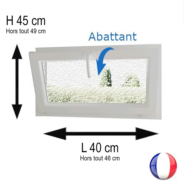 Fenêtre PVC abattant 1 vantail anthracite H 45 x L 40 cm verre brouillé + poignée pour pose en neuf