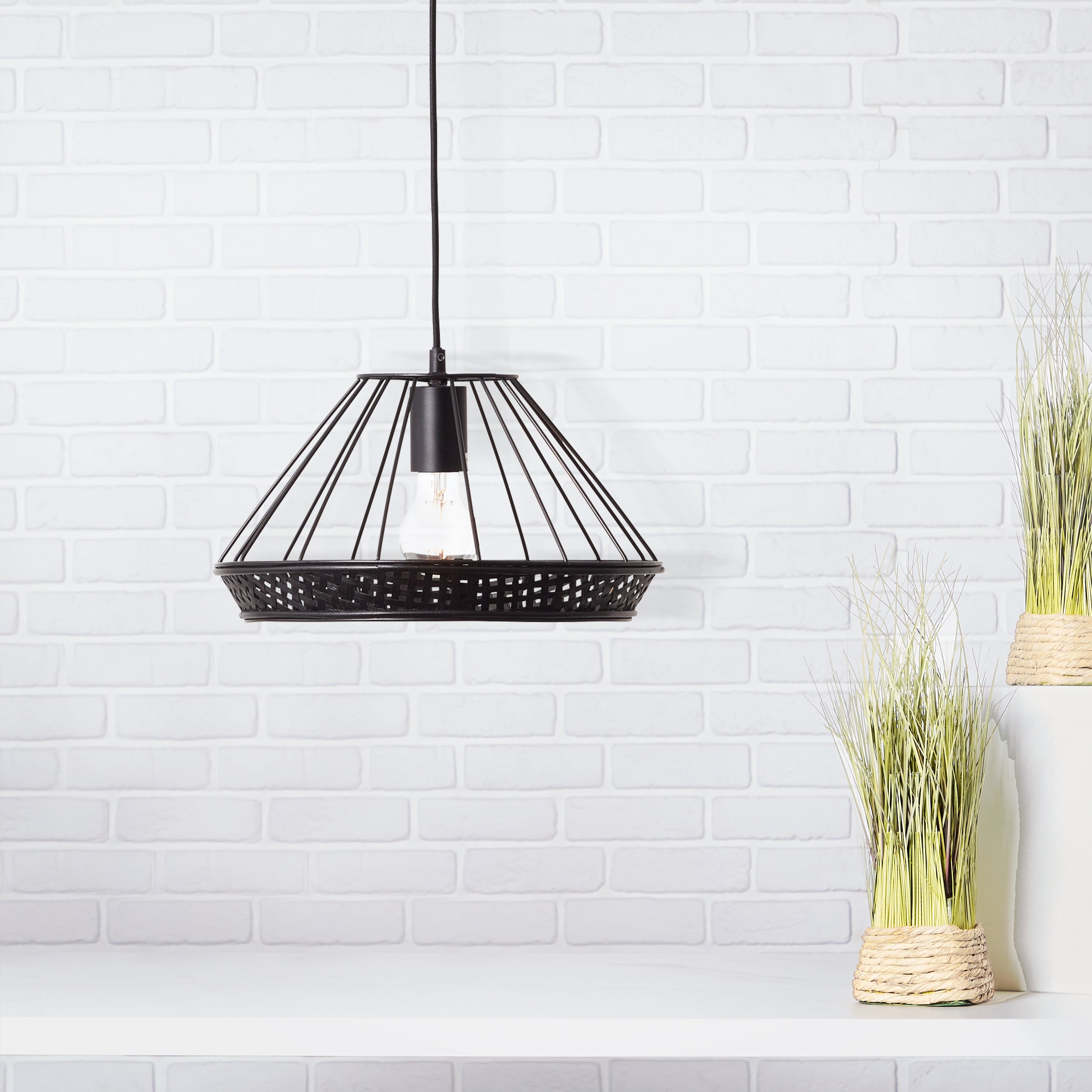 Brilliant lampa sufitowa Sandros 31cm czarny bambus/czarny metal 2x D45, E14, 40 W - 4