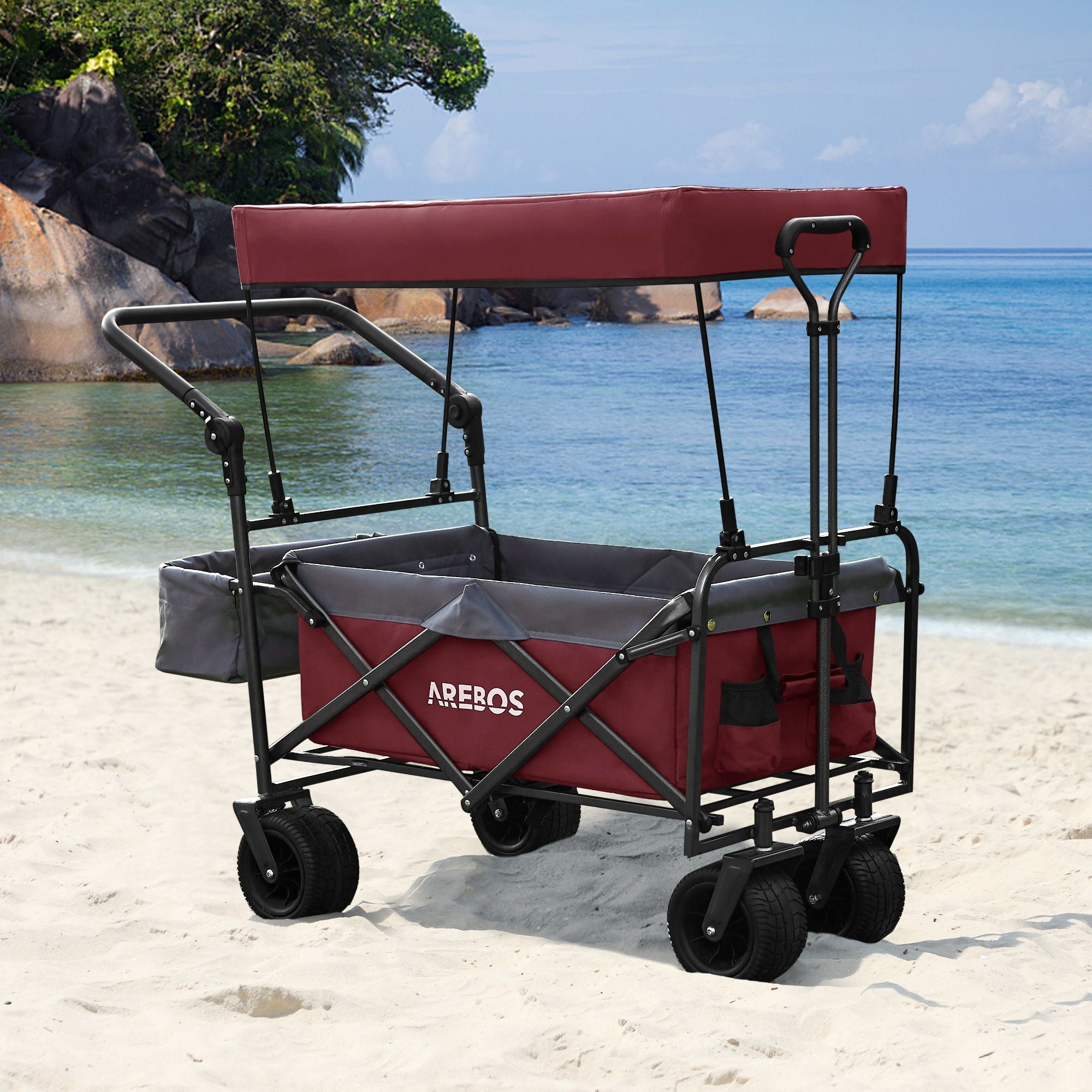 AREBOS Chariot de Transport Pliable avec Toit Chariot de Luxe Chariot de Transport capacité de Charge de 100 kg Rouge - 2