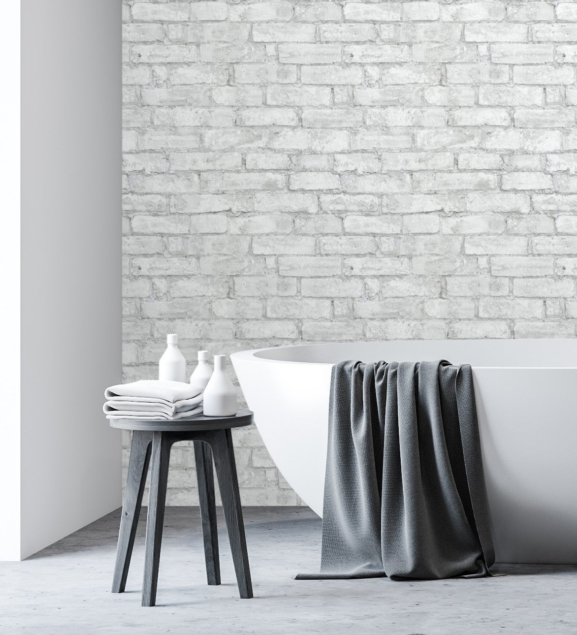 Papel pintado vinílico lavable efecto muro de ladrillos blanco y gris de textura en reliev - Harris Street 127122 de GAULAN - Rollo de 10 m x 0,53 m - 4