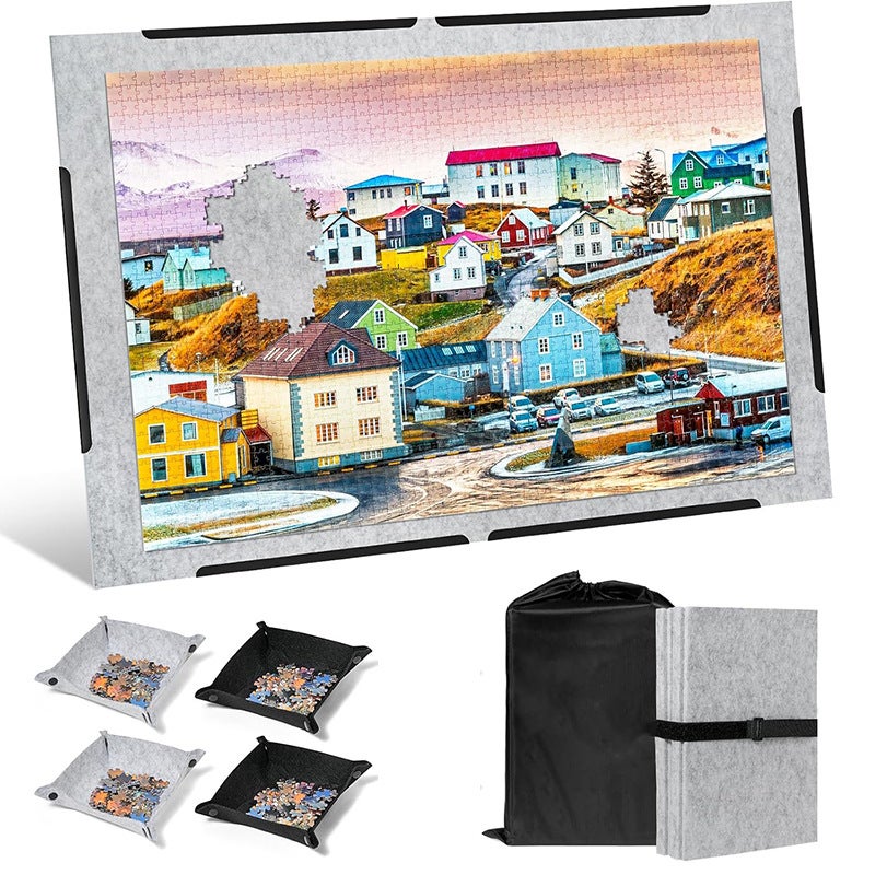 Planche à Puzzle Pliable Avec 6 Tiroirs – Support Inclinable, Housse – Pour Puzzle Jusqu’à 1000 Pièces – Gris, 77x53,6 Cm