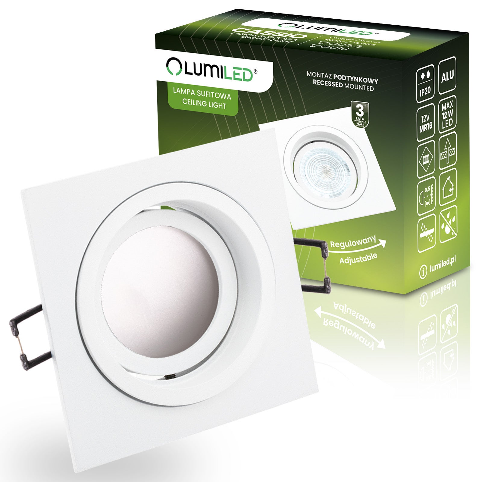 Oprawa Halogenowa Oczko Lumiled Podtynkowa Ruchoma GU10 MR16 Kwadrat Biała