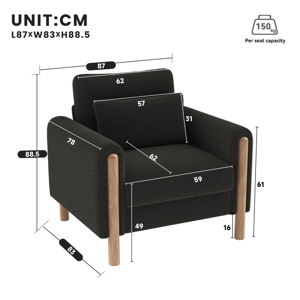 Fauteuil Moderne en Velours Teddy avec Coussins Épais, Confort Optimal et Structure Solide – Système de Protection Anti-rayures et Design Élégant - 5