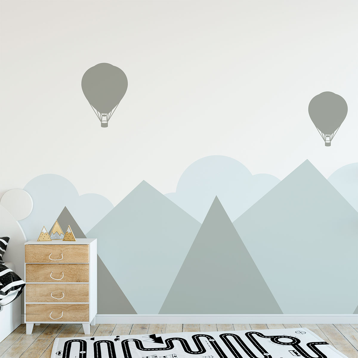 Vinilos niño montañas gigantes escandinavas helsinki - adhesivo de pared - revestimiento sticker mural decorativo - 60x80cm
