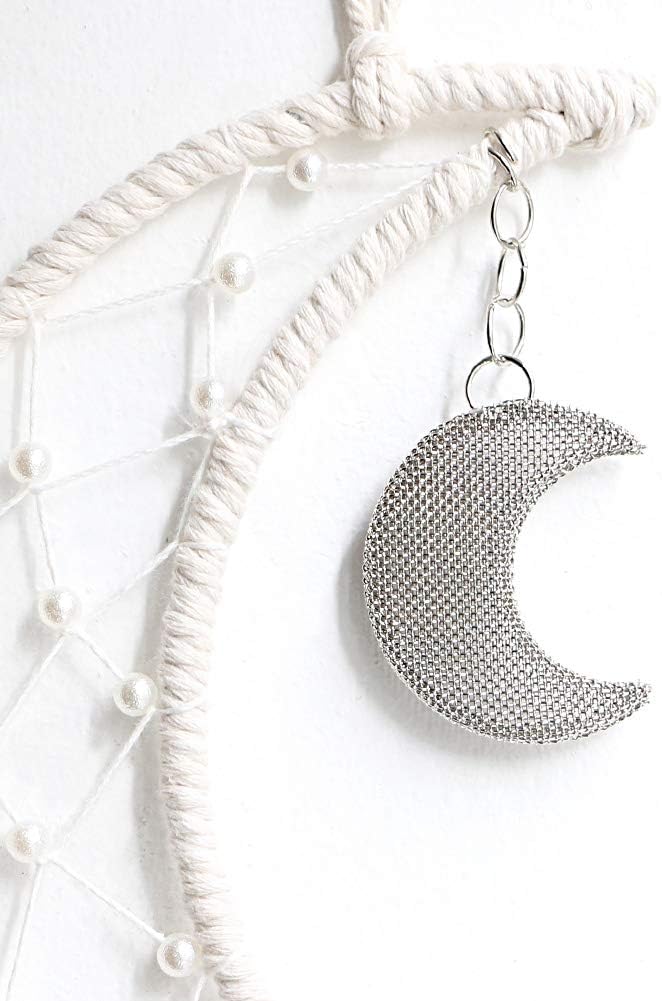 Attrape-rêves Lune en macramé tissé - Décoration murale bohème chic pour la maison, la chambre d'un appartement ou d'une résidence étudiante (Lune) - 3