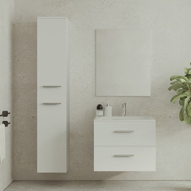 Szafka łazienkowa wisząca z umywalką i słupkiem - Biały - 60 cm - KAYLA