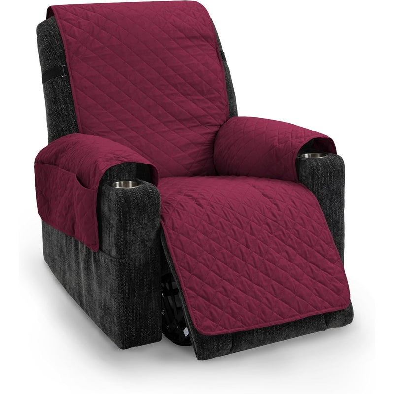 Wodoodporny pokrowiec na fotel rozkładany, dwustronny pikowany pokrowiec na sofę (1-osobowy, ciemnoczerwony)