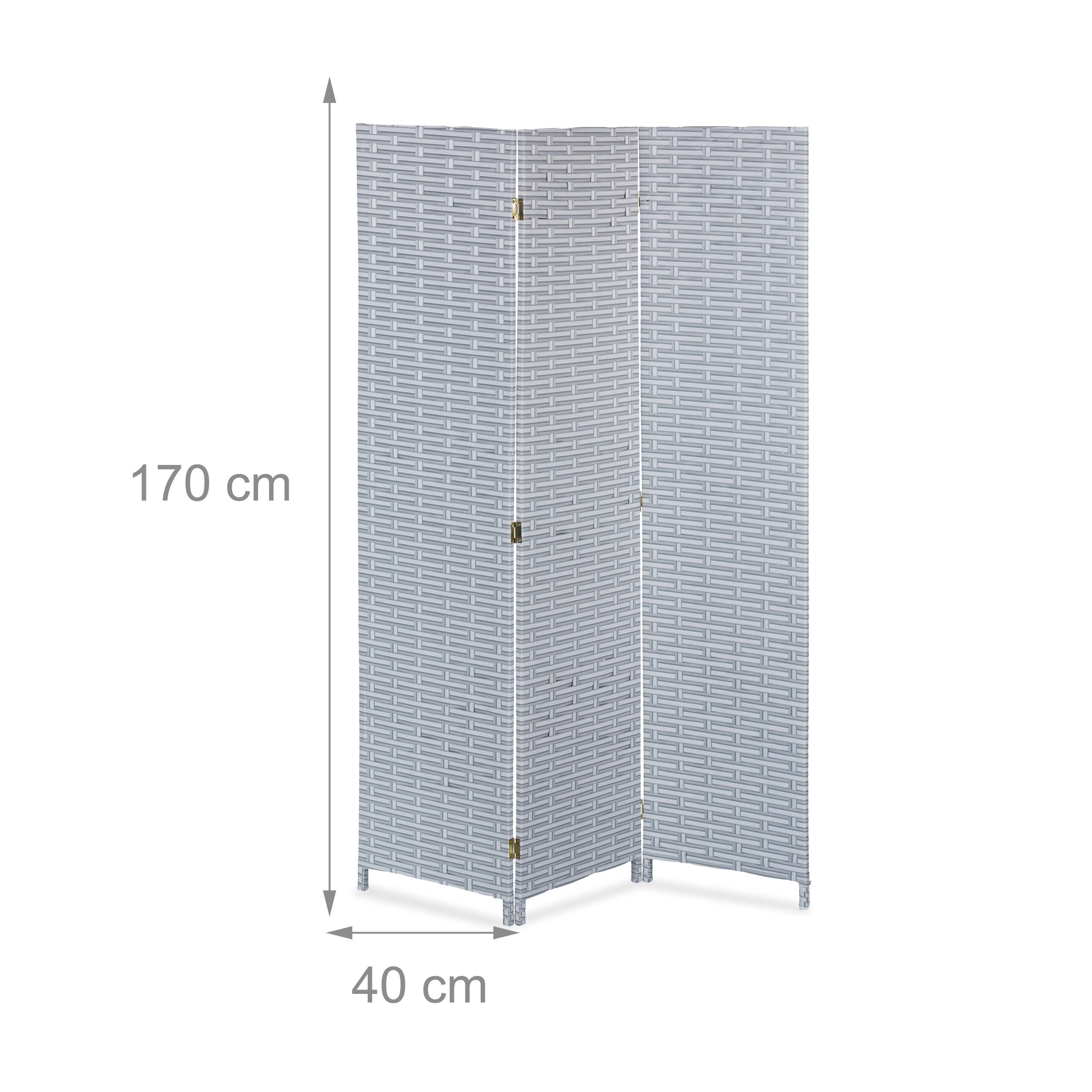 Paravent à 3 volets, brise-vue pliable, plastique et bois, H x L : 170 x 120 cm, pour intérieur, gris & blanc, Relaxdays - 4