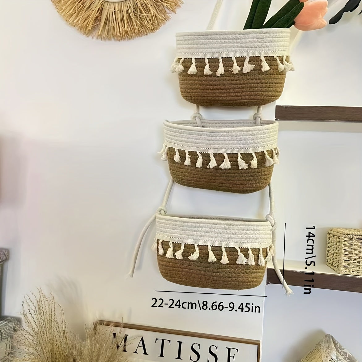 Cesto Frutta Appendere A 3 Strati - Cestino Parete Boho In Cotone
