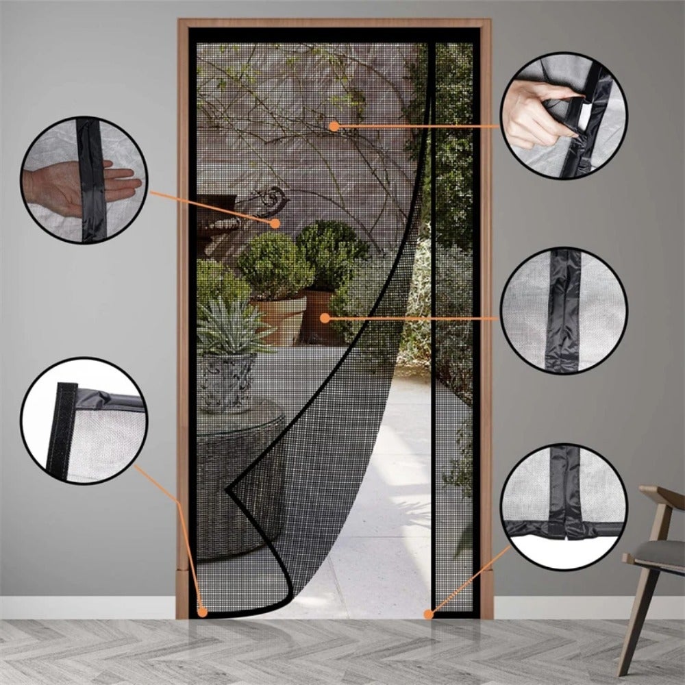 Cortina de puerta de apertura lateral anti-mosquito, diseño magnético, no se necesita instalación de perforación, negro, ancho 100cm x altura 210cm - 5