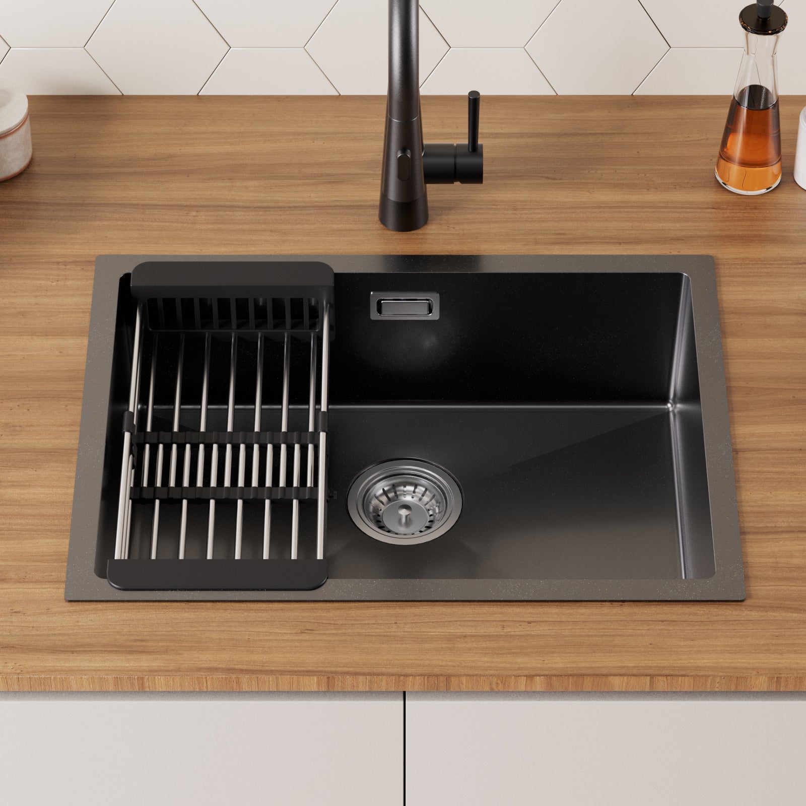 Cecipa MAX Évier 1 Bac 60×44×18CM Évier Cuisine Acier Inoxydable 201 Noir avec Panier de Drainage(3 méthodes d'installation) - 2