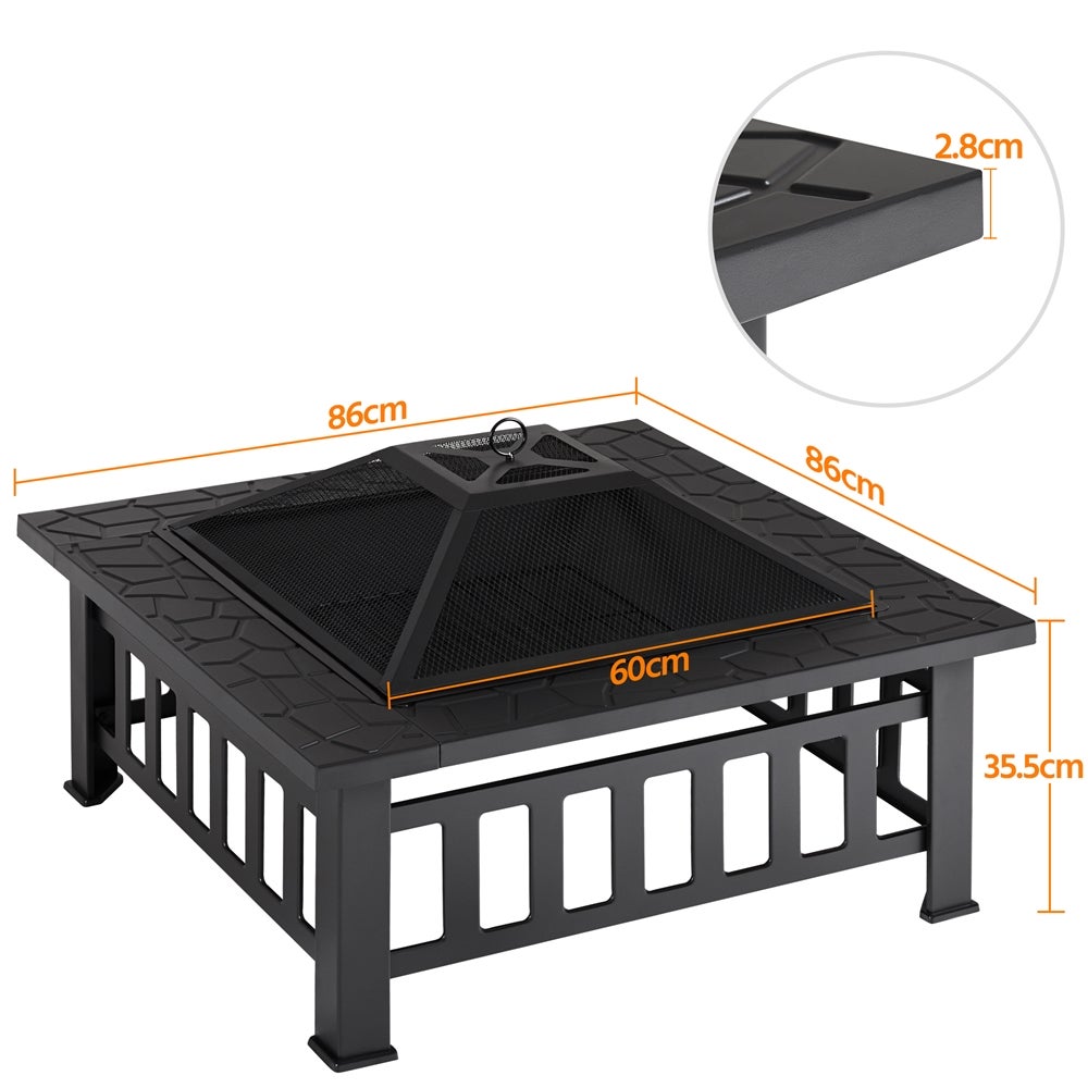 Brasero Extérieur Carré en Métal pour Chauffage avec Couverture et Poker, Noir Yaheetech - 4