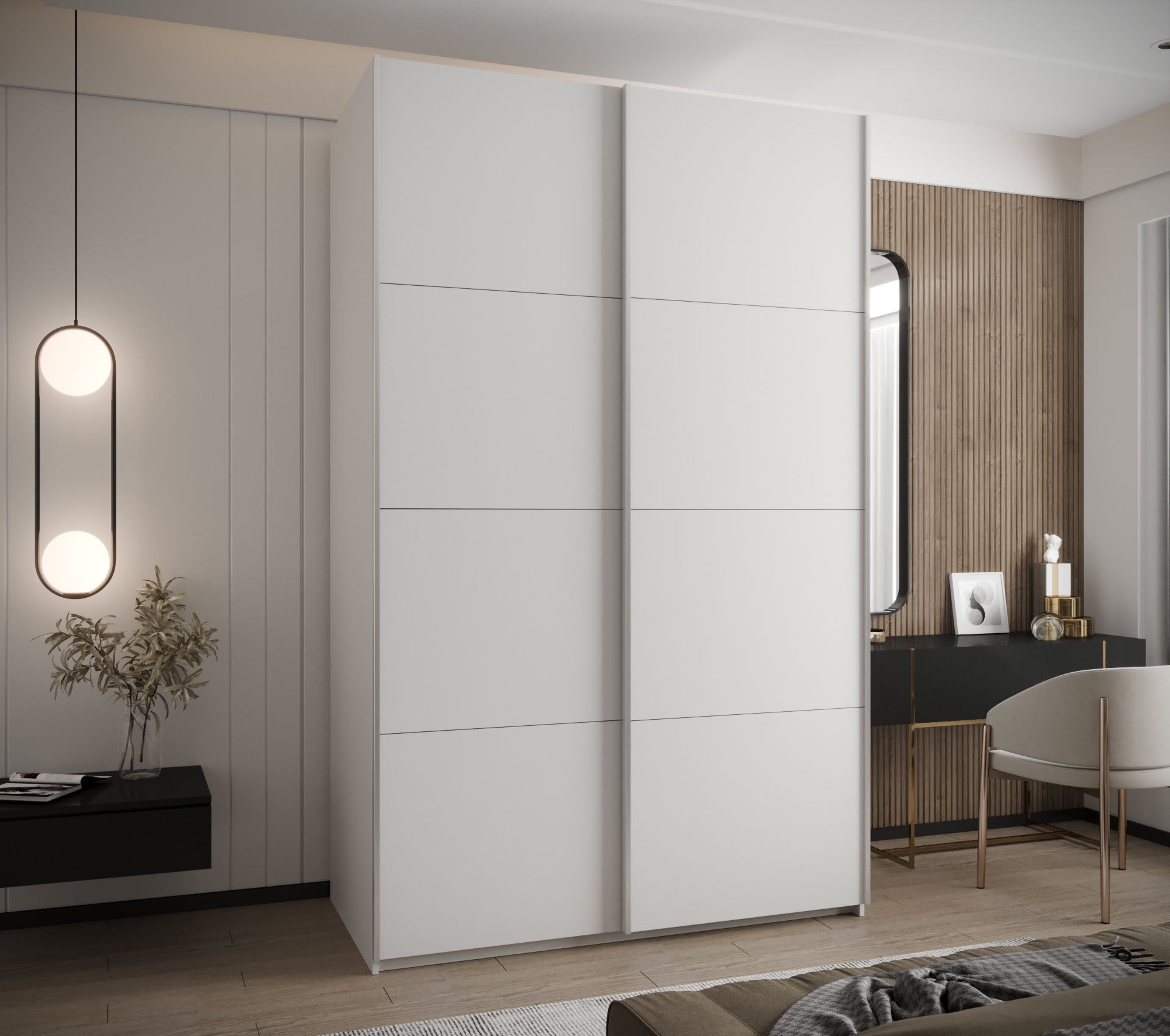 Szafa przesuwna wysoka Lux 1 150 x 64 x 245,5 cm biały + biały + u. srebrny - Abiks Meble - 2