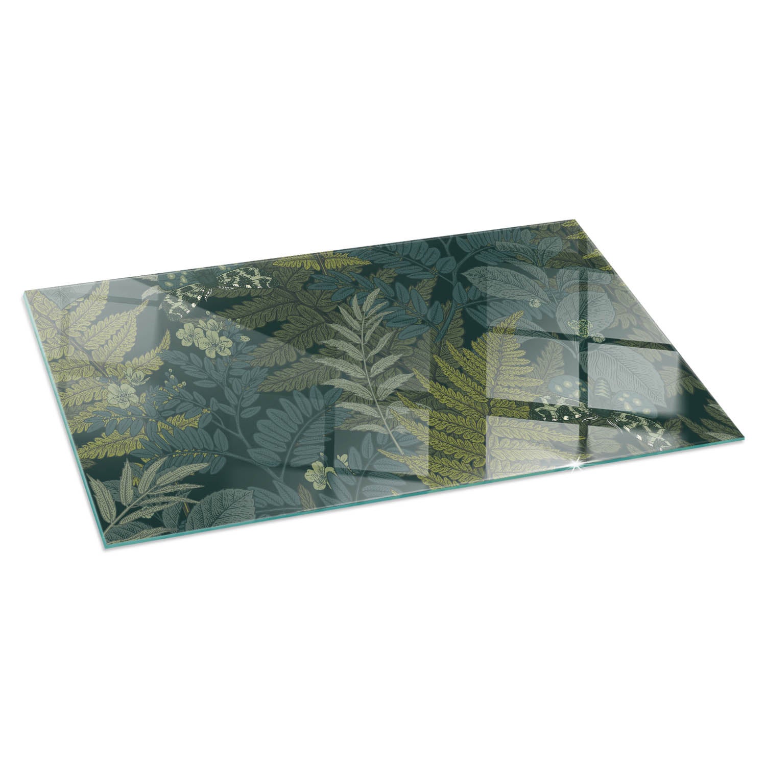 Prostokątna płyta szklana ochronna pod piecyk, kominek - 100x50 cm - Motywy roślinne z motylami - TULUP