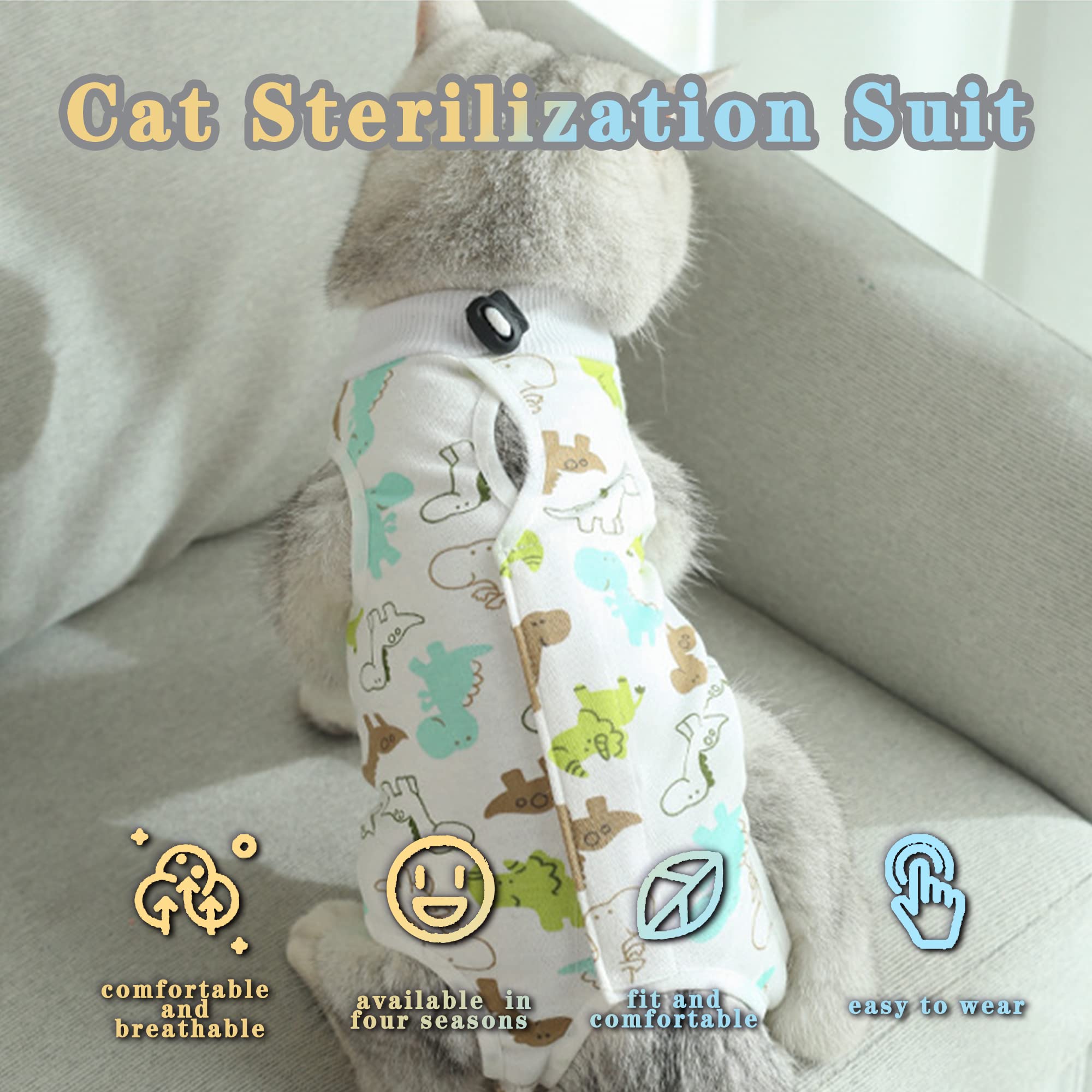 Roupa pós-castração para gatas, roupa pós-operatória para gatinhos, roupa anti-lambida (verde, tamanho S) - 2