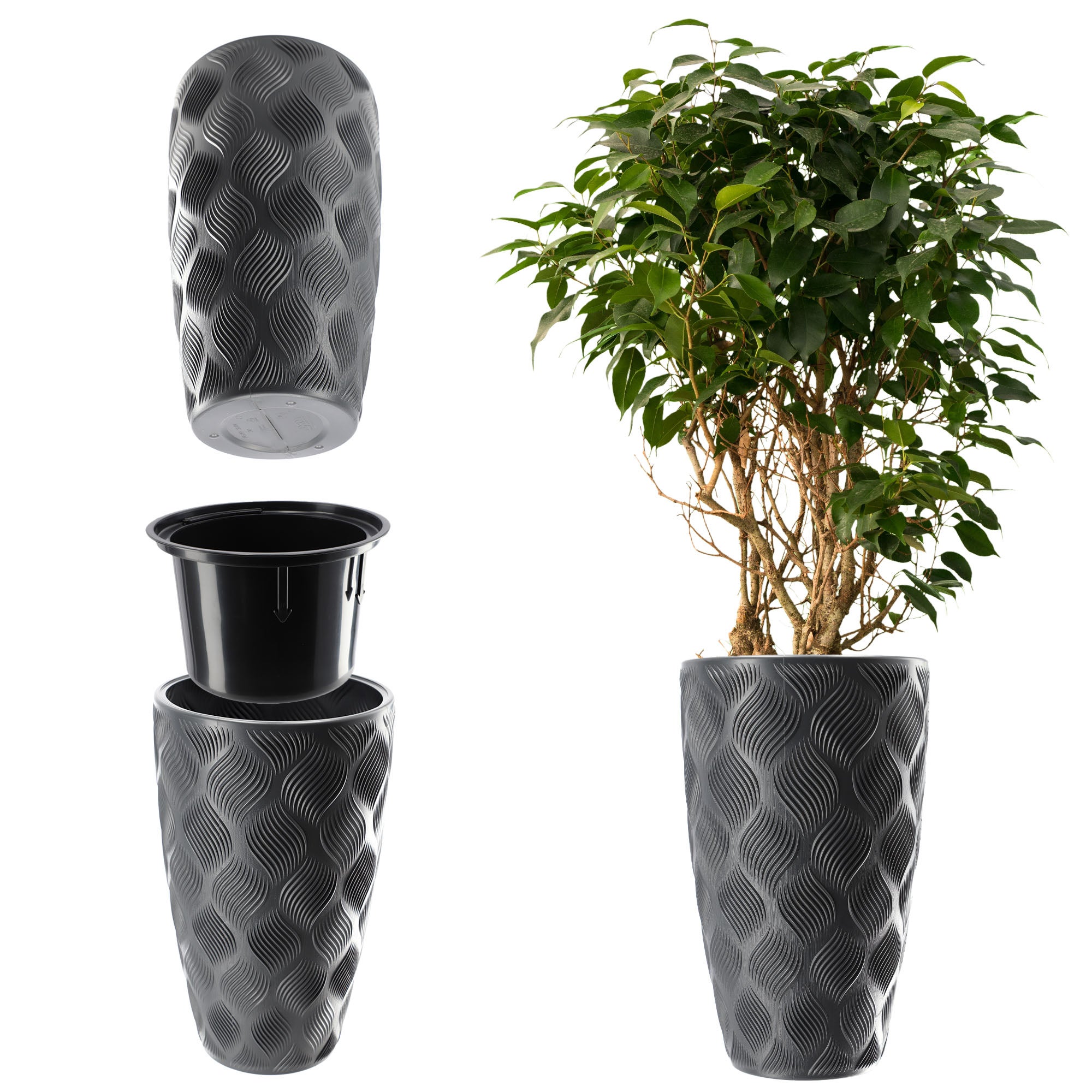Erhard-Trading Valencia Pot De Fleurs Plastique Anthracite - Diamètre 24 Cm