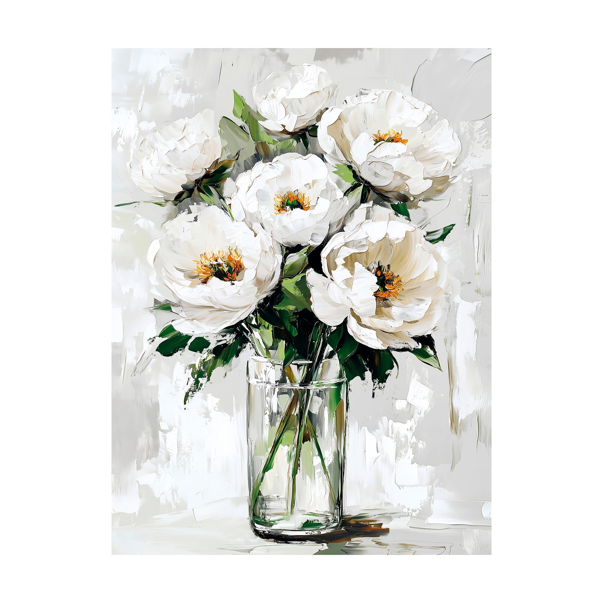 STYLER Tablou pe pânză Canvas Buchet de flori albe în vază 60 x 80 cm, decor modern pentru living, dormitor și hol