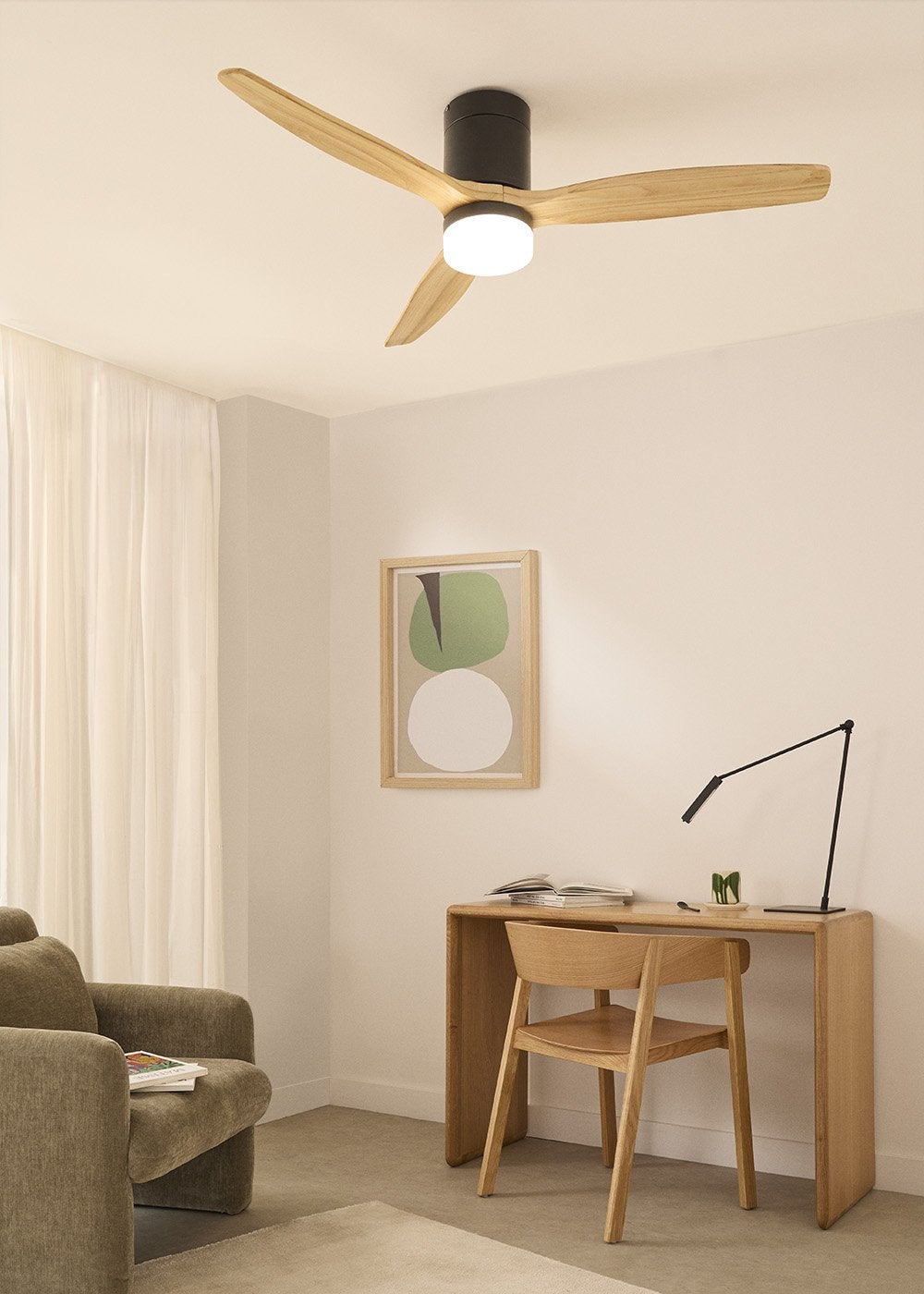 WIND CALM M - Ventilador de teto silencioso de 40 W com pás técnicas em ABS de vários tamanhos - Com luz - com wifi - 3