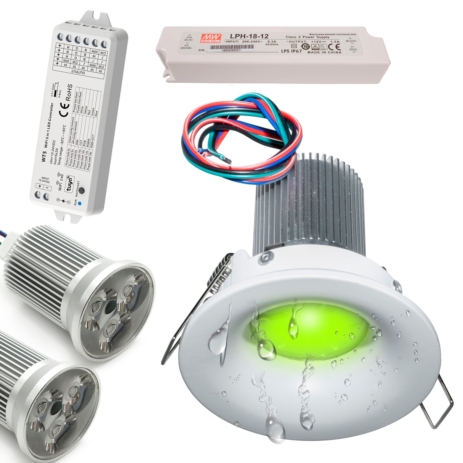 KIT 2 faretti IP65 cromoterapia incasso box doccia sauna bagno