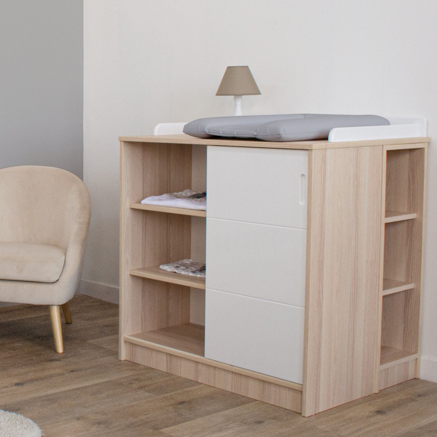 Commode java 3 niches et 1 porte coulissante - Blanc - 91x41x91 cm - Bois - 3