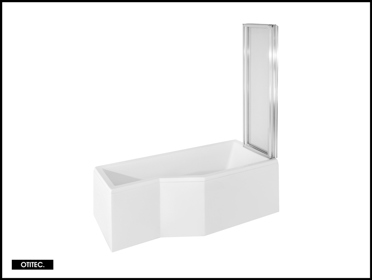 Baignoire asymétrique de 150 x 75 cm - Blanc - Droite - avec Pare Baignoire 3 Volets - INTEGRA - 4