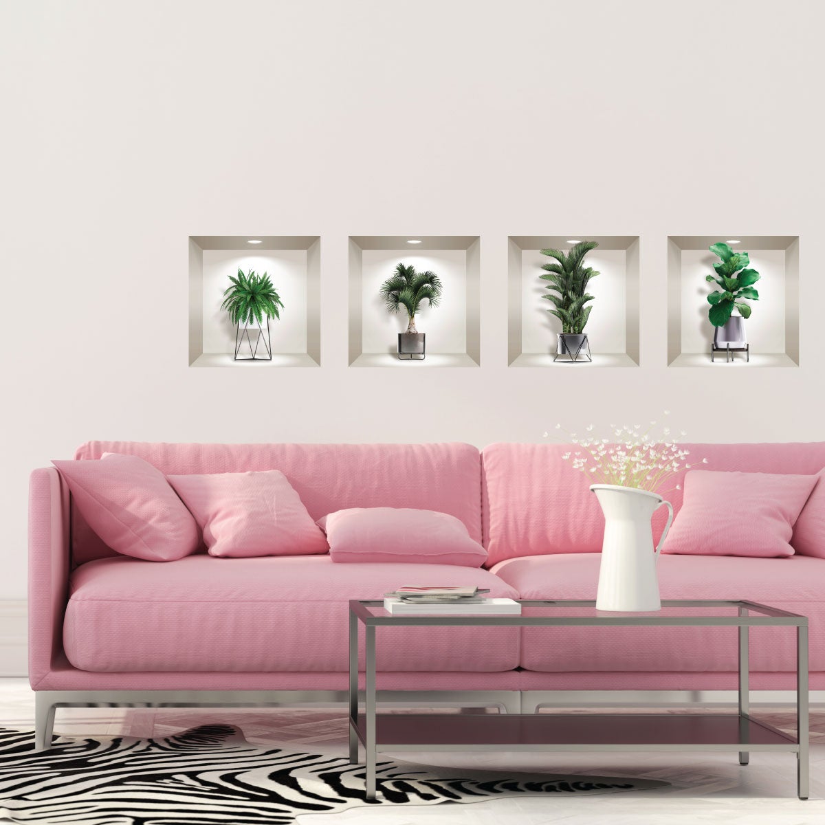 Adesivo 3D progettazione di piante da interno - Sticker adesivo - adesivi murali - 80x80cm - 4