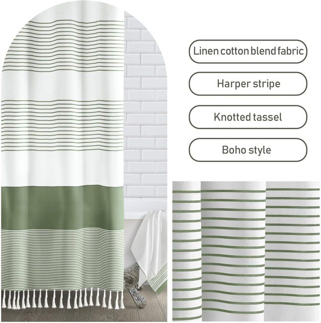 Tenda da doccia impermeabile a righe in stile bohémien con nappe 180 x 180 cm verde | Leroy Merlin Tenda da doccia impermeabile a righe in stile bohémien con nappe 180 x 180 cm verde | Leroy Merlin