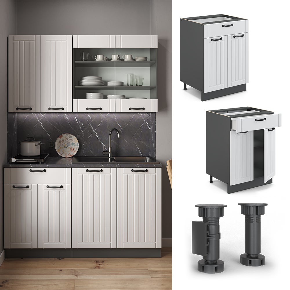 Meuble Haut Cuisine Vicco Fame-Line 45cm - Blanc Campagne/anthracite Charnières Soft-closing