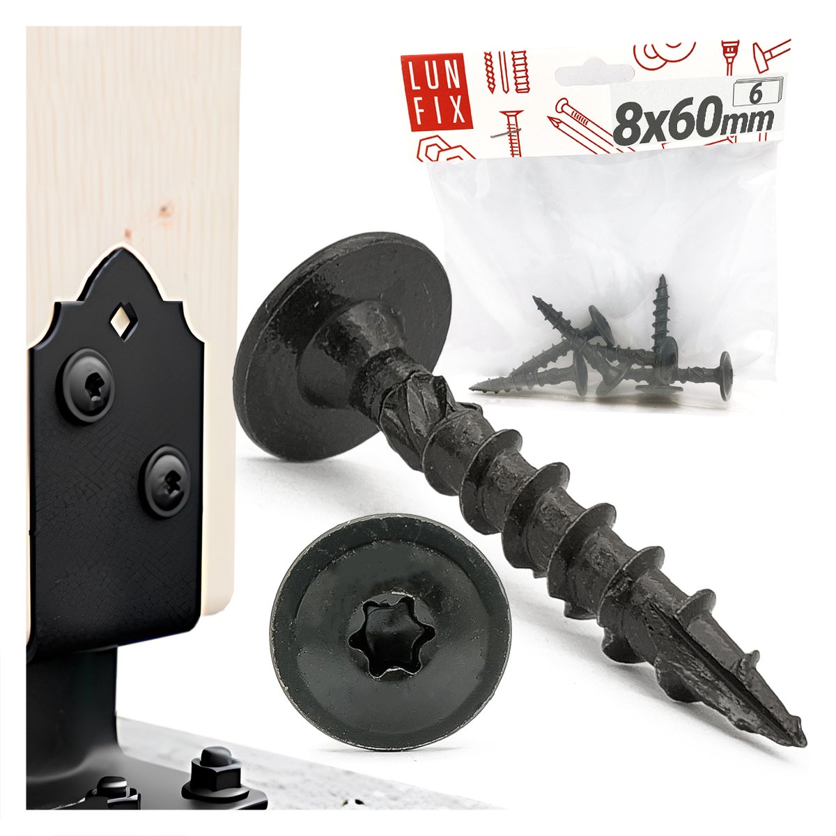 Wkręty do podstaw słupa 8x60mm czarne 6szt.