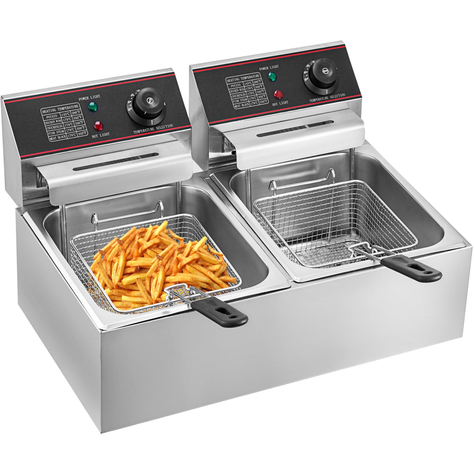 Friteuse 12L Electrique Inox,VEVOR Friteuse Commerciale en Acier Inoxydable,à Double Réservoir 5000W Friteuse avec 2Paniers à Friture avec Poignée - 8