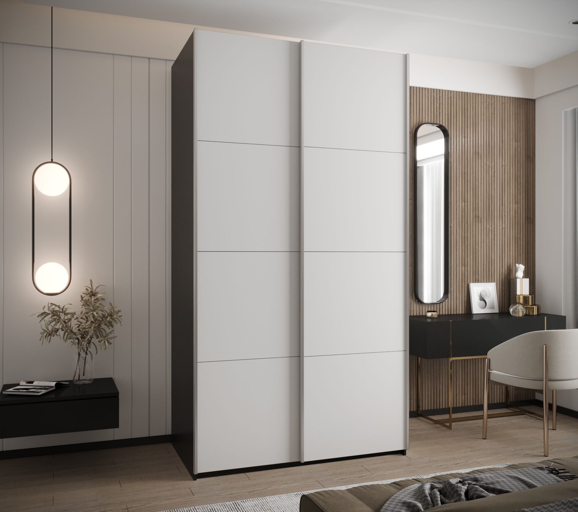 Szafa przesuwna wysoka Lux 1 140 x 64 x 245,5 cm czarny + biały + u. srebrny - Abiks Meble - 2