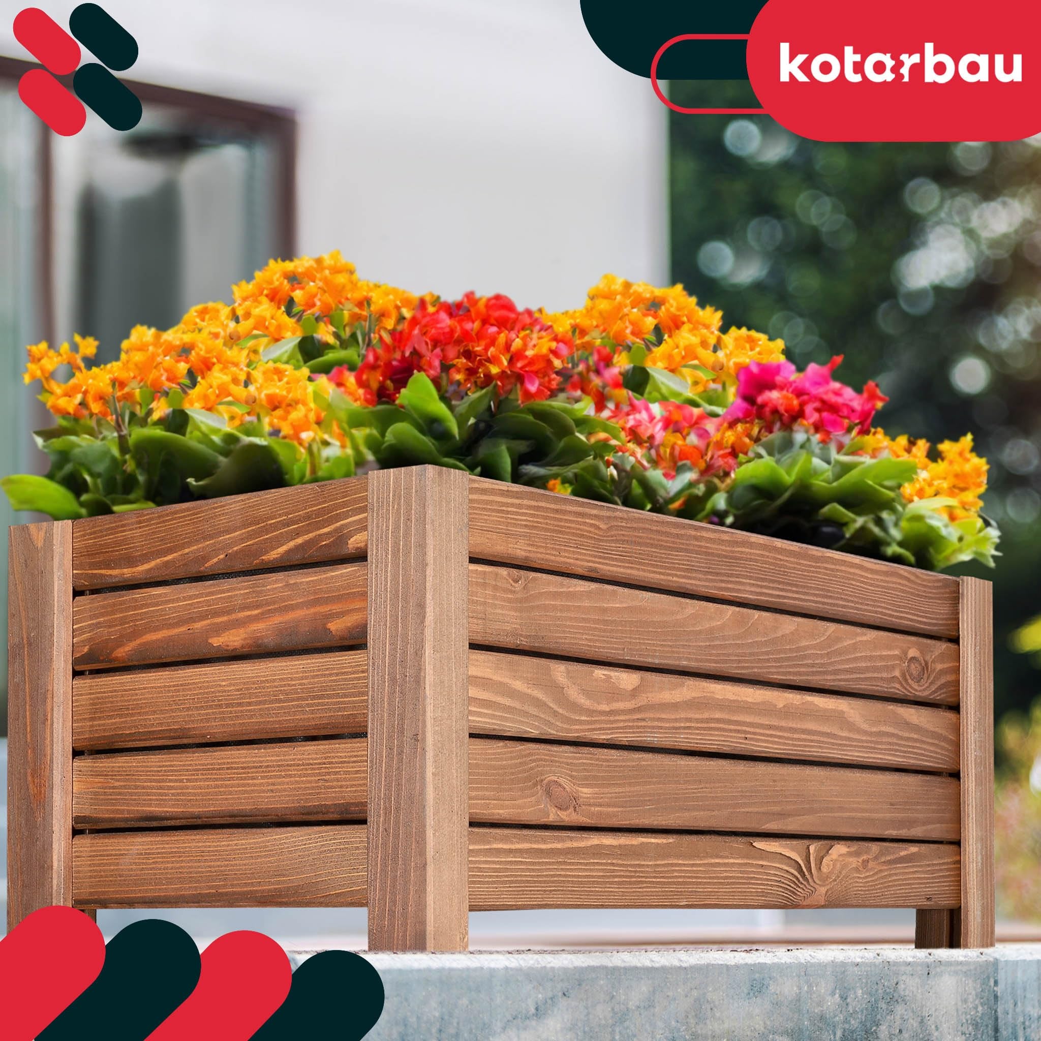 Jardinière Extérieur - Bois de Pin Imprégné - 60 x 33 x 25 cm - Brun - Jardiniere sur Pieds - Bac à Fleurs Rectangulaire - Grande KOTARBAU - 4