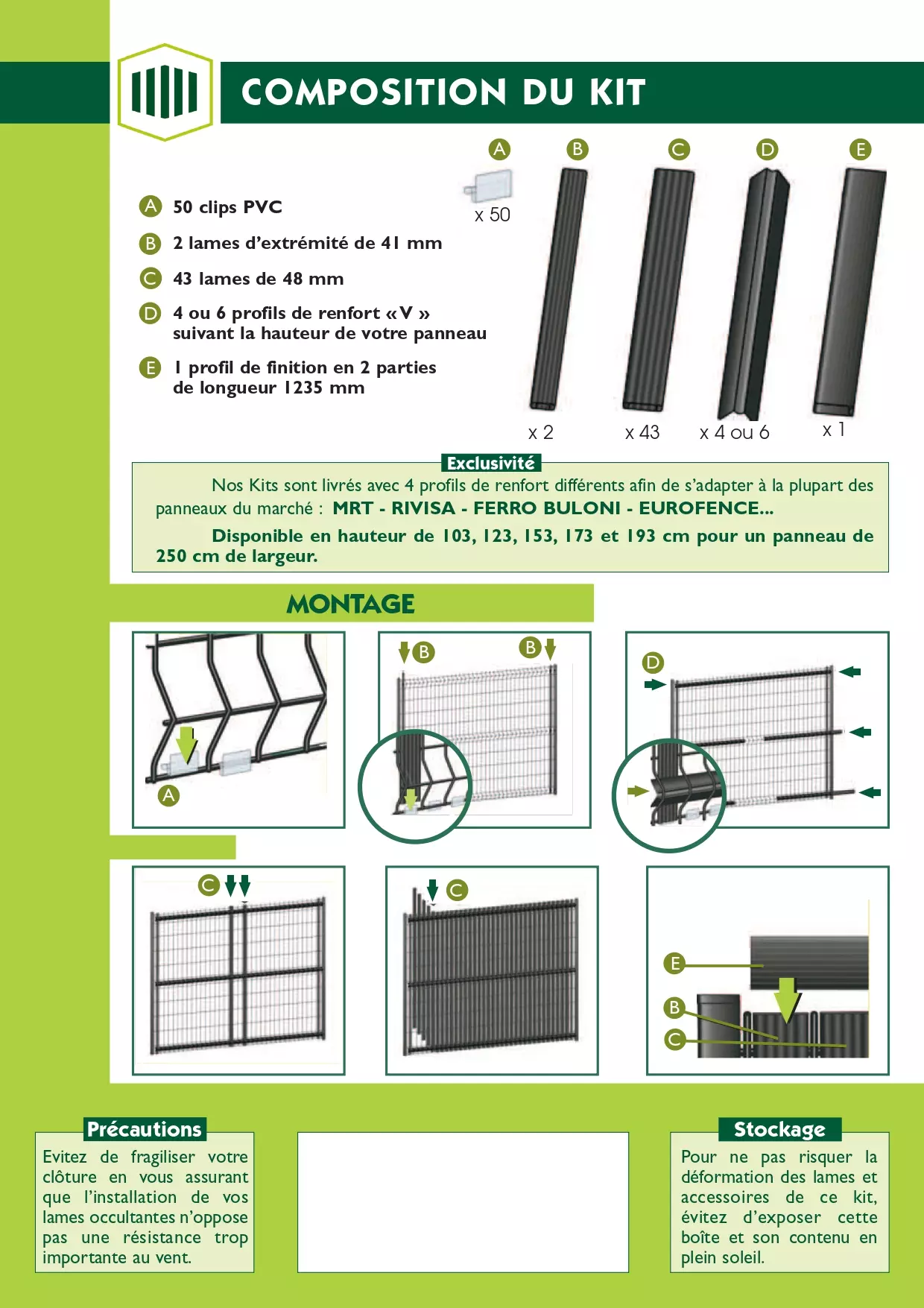 Kit lames occultantes rigide PVC Vert pour panneau rigide Haut 193 x Larg 250 cm - 6