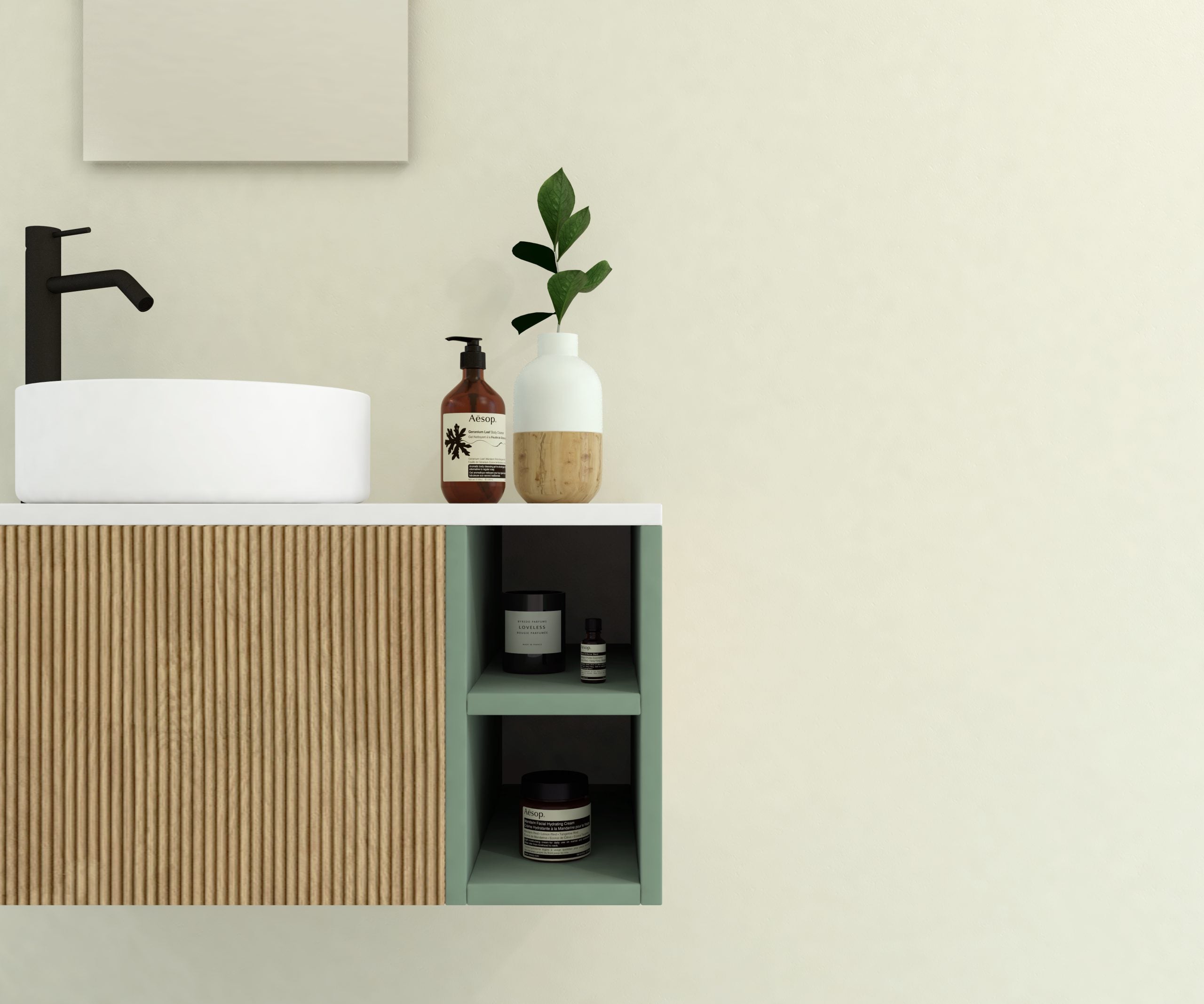 Ensemble de meuble de salle de bains Avantarea CHALAIN vert argile 80 cm + lavabo + miroir Alma - 2
