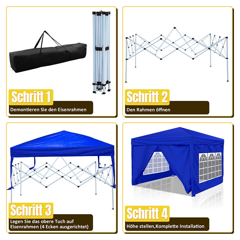 Altana ogrodowa, składana altana 3 x 3 m Pop Up, regulowana wysokość, wodoodporna, ochrona przed promieniowaniem UV, niebieska