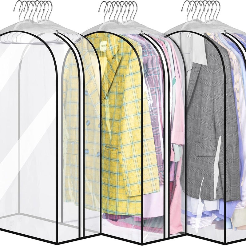 Pokrowiec przeciwkurzowy na ubrania, przezroczysta czarna krawędź, 60 x 80 x 25,5 cm, 3 wiszące pokrowce na ubrania, pokrowiec przeciwkurzowy na wiszą