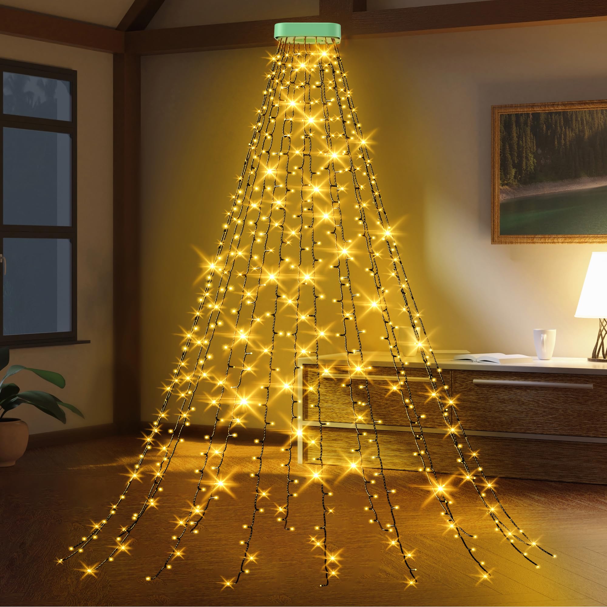 Catena Luminosa Albero Natale 480 LED 2m X16 Fili Bianco Caldo