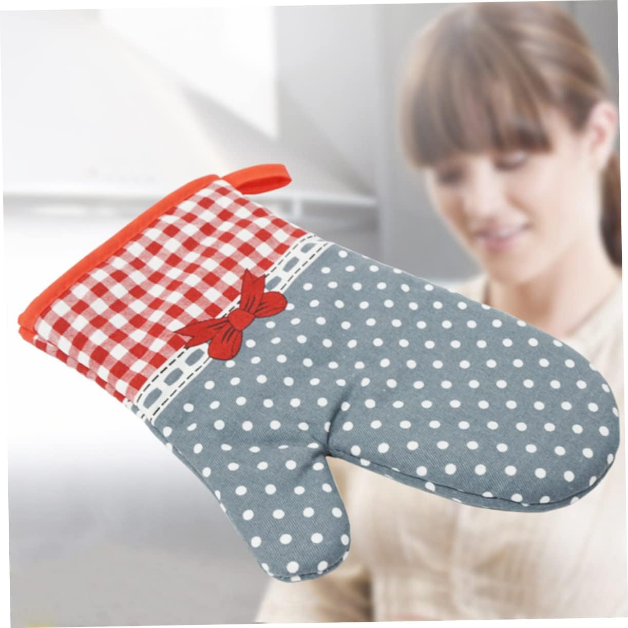 1 pezzo di guanti da forno natalizi, guanti da griglia, guanti da forno, guanto da microonde, guanto da microonde a pois, guanto isolante, guanto iso - 4