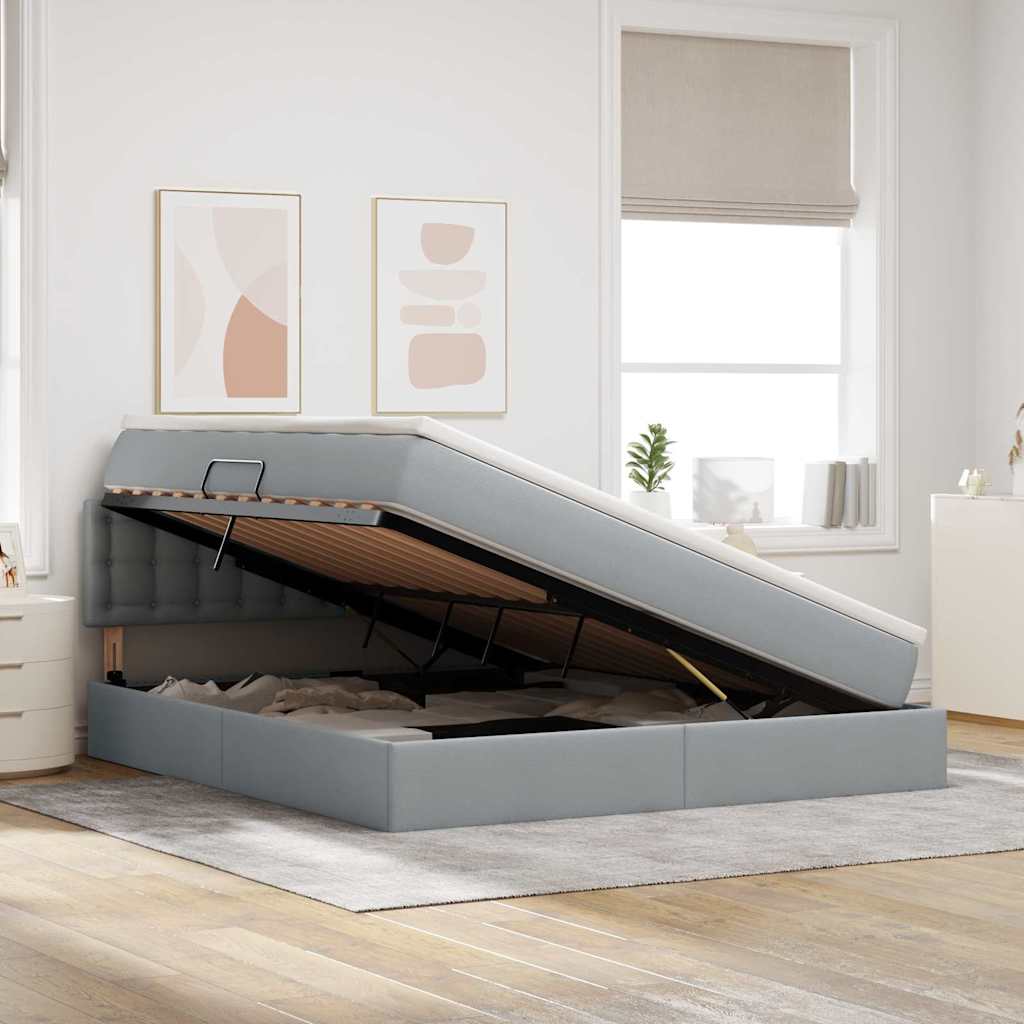 Lit avec rangement et matelas gris clair 160 x 200 cm velours - 4