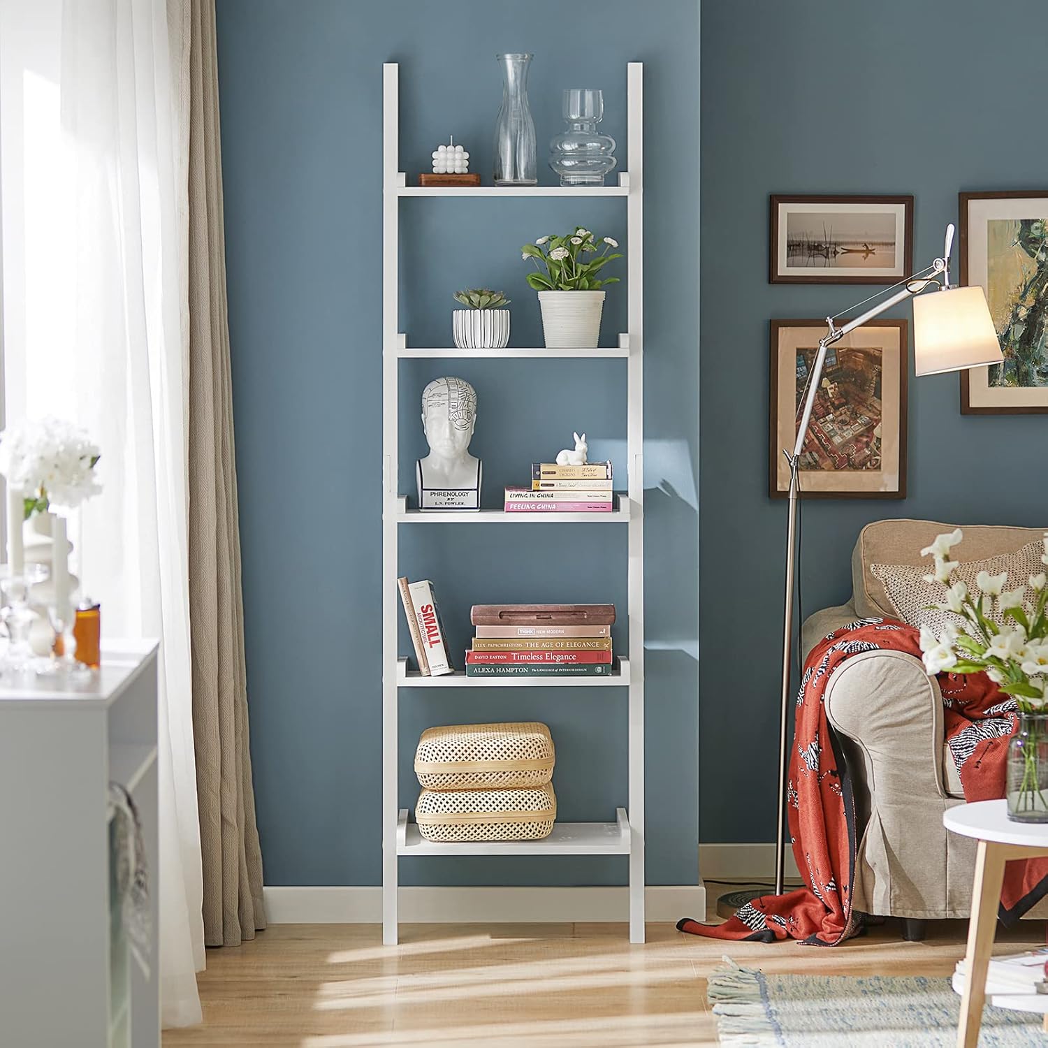 SoBuy FRG17-W Étagère murale style échelle 5 niveaux Bibliothèque Étagère échelle -Blanc - 2