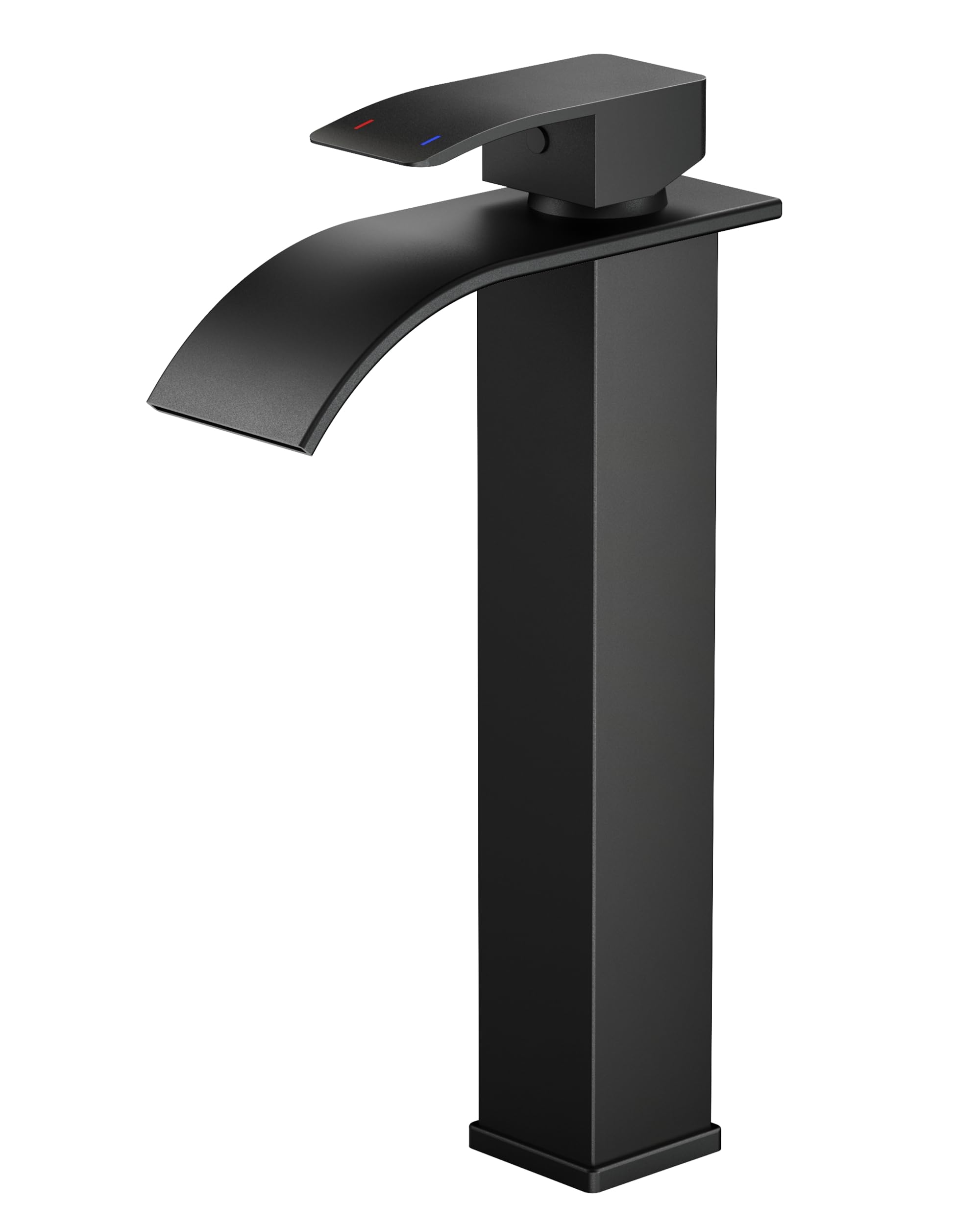 Czarny kran do łazienki, bateria umywalkowa z kaskadą, z wysokością wylewki 220 mm, oszczędzająca wodę i energię.