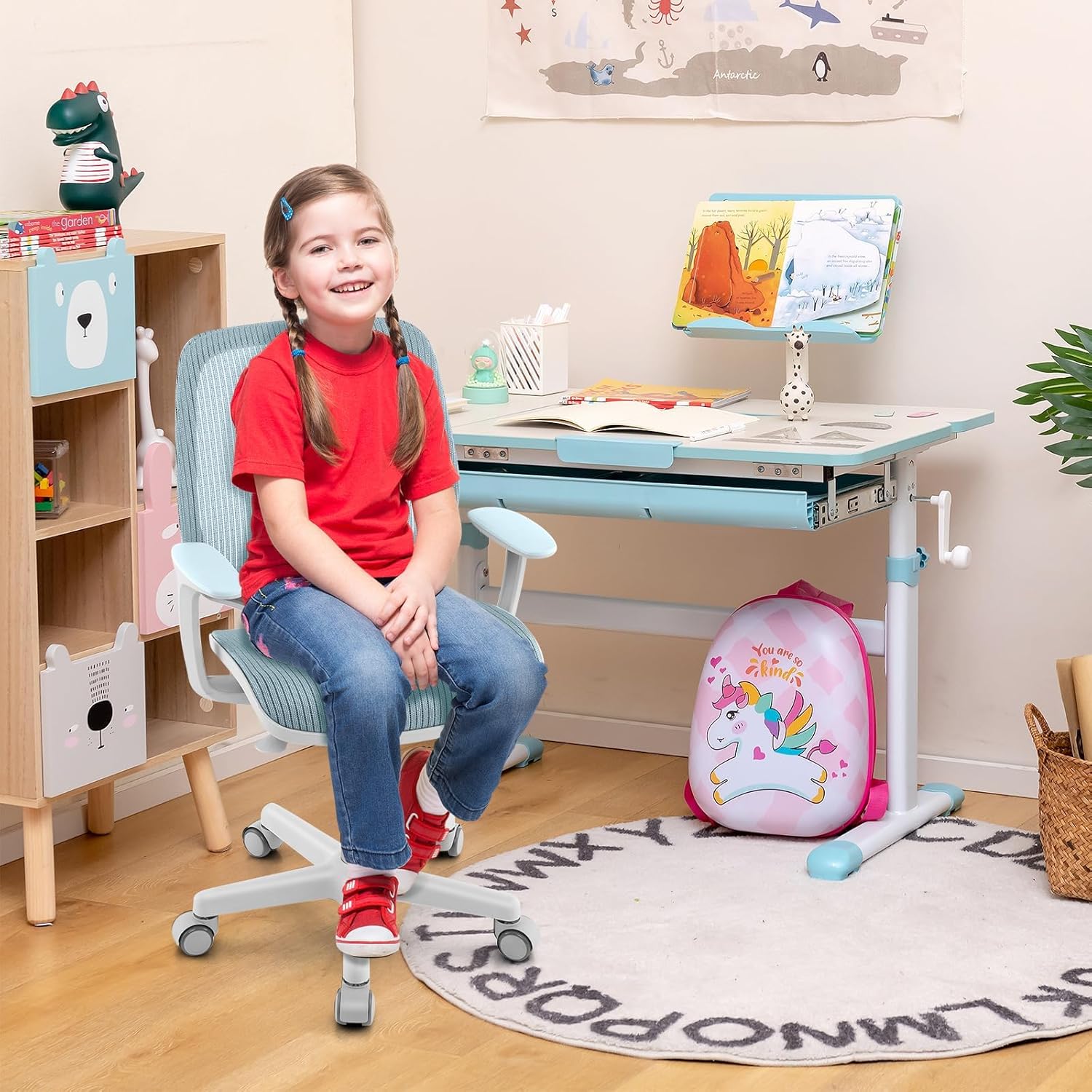 Chaise Bureau Enfant, Chaise d'Étude Ergonomique avec Coussin en Éponge, Hauteur de 43-55 CM, Fauteuil Bureau Bleu pour enfant 6 à 15 Ans, Bleu - 2
