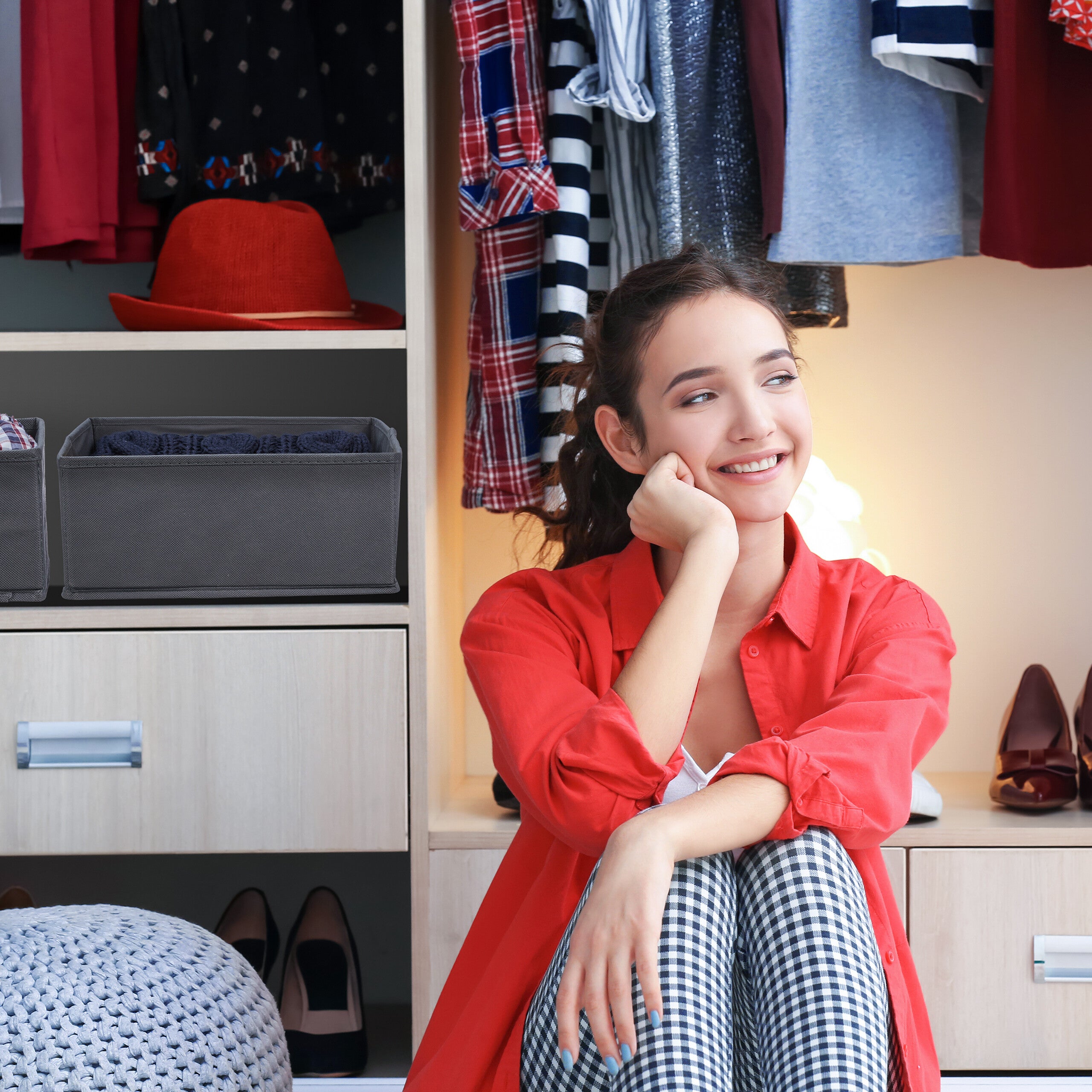 Organiseurs de tiroirs, 6 boîtes de rangement pour l’armoire, le dressing, etc, pliables, 3 tailles, gris, Relaxdays - 3