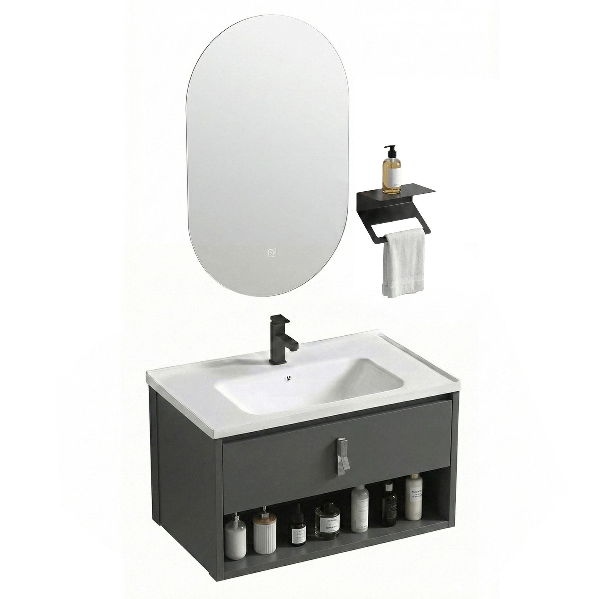 Rea Set Mobilier De Baie Cu Lavoar Toledo 60cm Grey | Leroy Merlin
