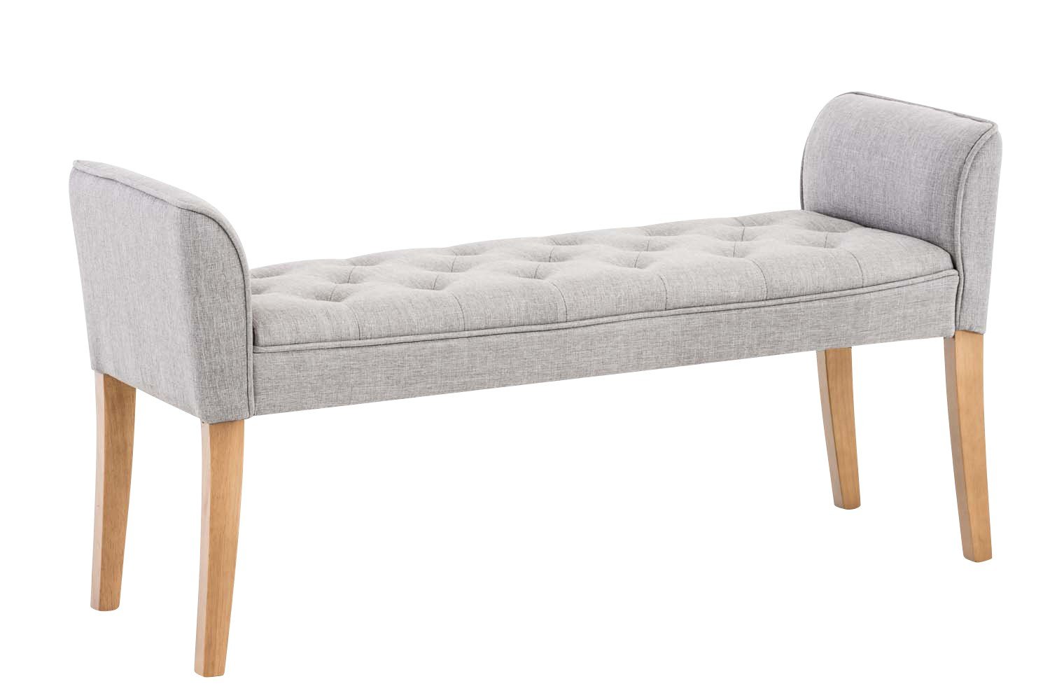 Banco banco tapizado en tela gris claro con patas de madera ancho 133cm ban10003